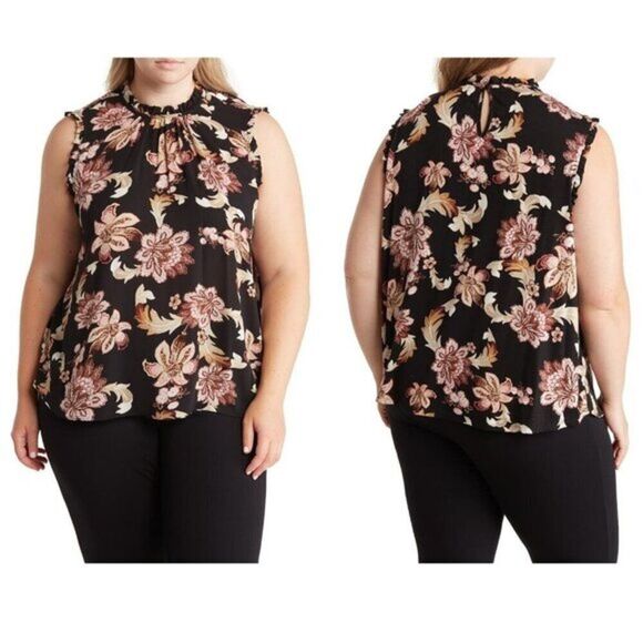 Tahari Plus Size Women's  Floral‎ Ruffle Crewneck Top - Picture 1 of 4